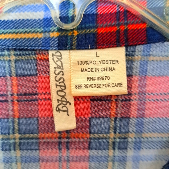 WOMEN'S 3/4 SLEEVE SHIRT TOP SIZE LARGE PLAID PASSPORT - Picture 6 of 6
